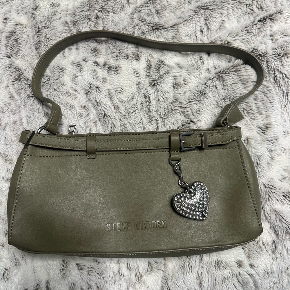 Steve Madden Khaki Shoulder Bag with Heart Charm